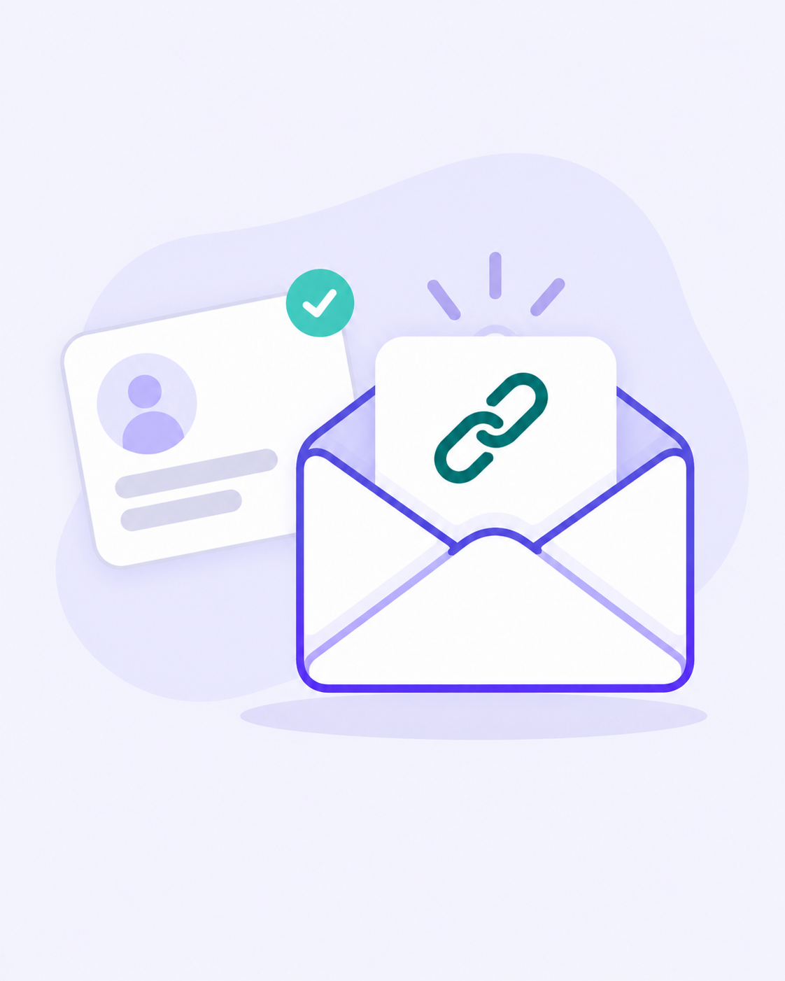An open envelope with a private access link, next to a contact card