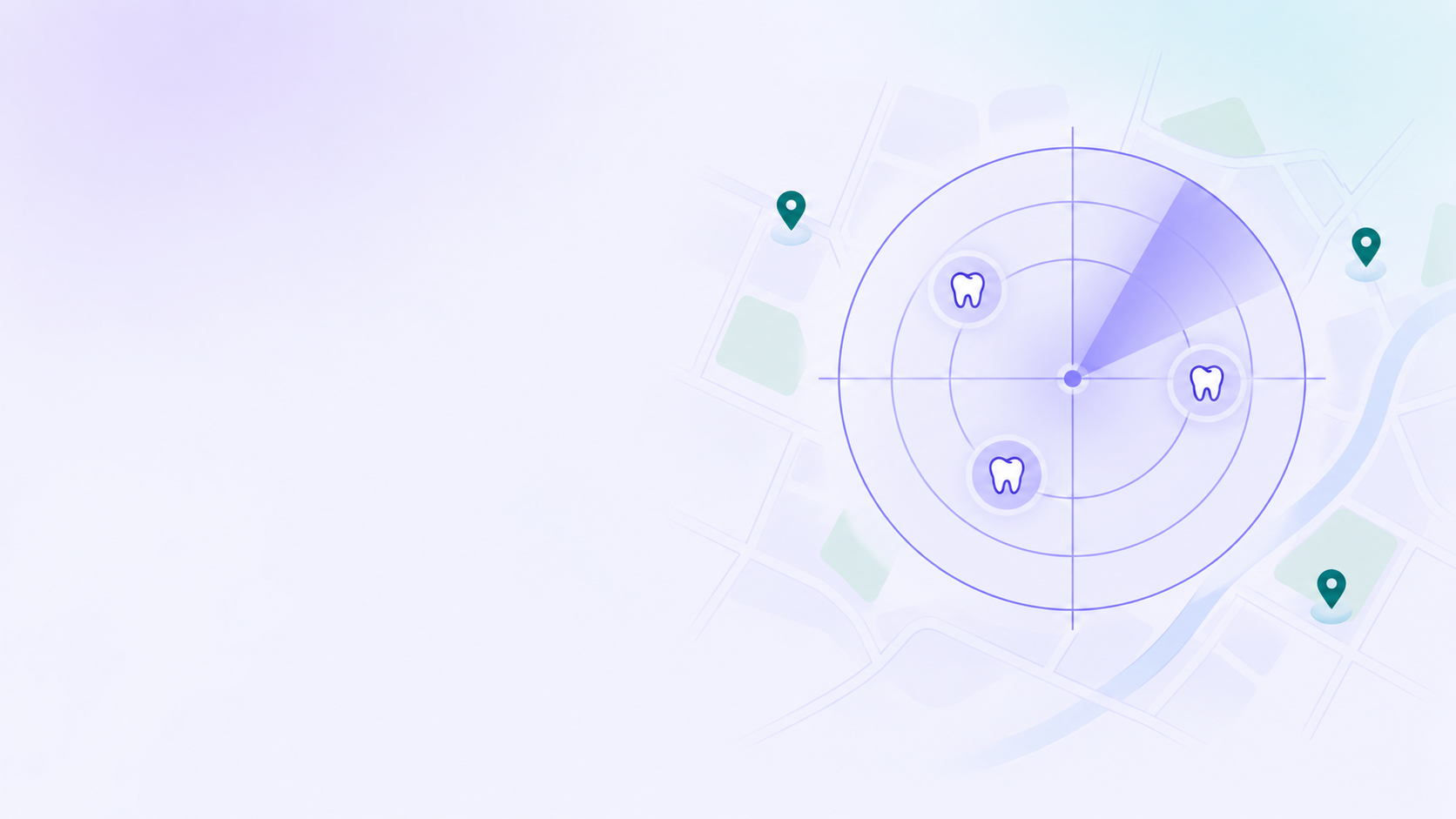 A radar sweep picking up dental clinics on a city map